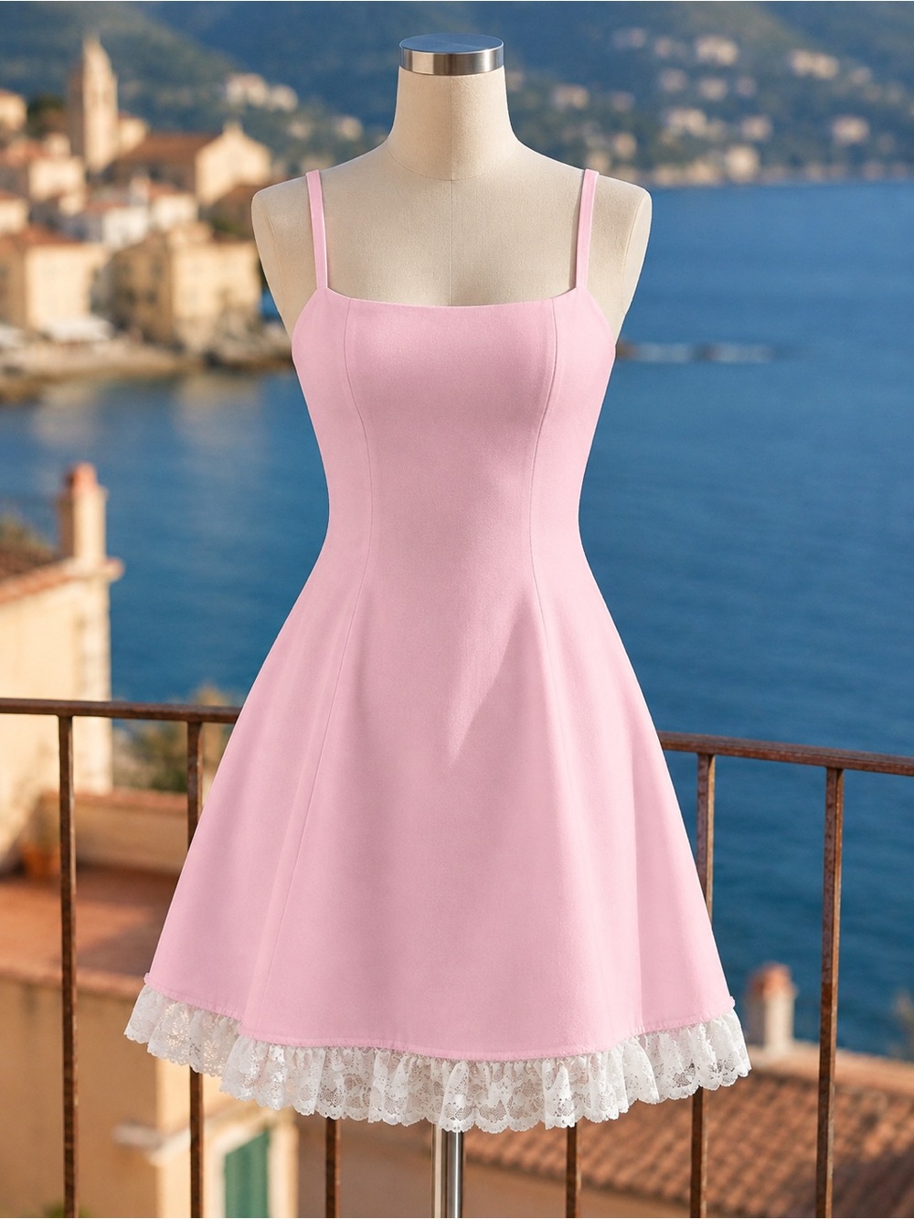 Classic Pink Lace-Hem Fit & Flare Dress